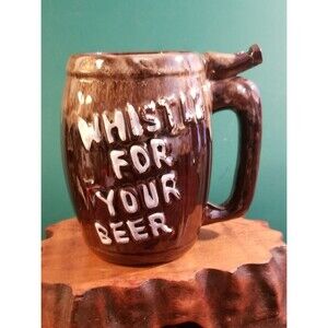 Vintage 1970s Whistle For Your Beer Wet Your Whistle Whistle Handle Ceramic Mug